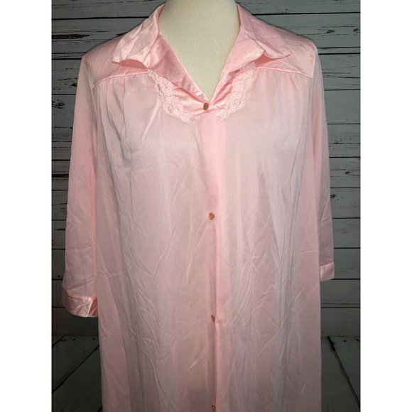 NWT Vanity Fair Long Robe Pink Small Gown USA Tricot All Nylon Vintage Button Up - Picture 2 of 10